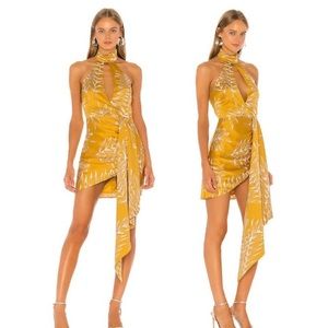 Revolve: Camila Coelho Antonia Mini Dress in Gold Tropical